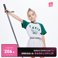little MO&Co.吸湿速干 little moco童装24夏装男女童网球风运动插肩袖短袖T恤 墨绿色  130/64