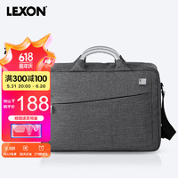 LEXON 乐上 单肩包男14英寸笔记本电脑包手提包女商务简约公文包耐磨深灰色