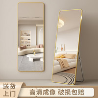 小匠材全身镜穿衣镜家用卧室宿舍落地镜铝合金镜子试衣镜金色50*160 轻奢金【加厚高清银镜】