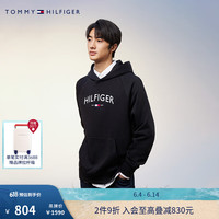 TOMMY HILFIGER男装通勤简约刺绣合身舒适抓绒休闲运动连帽卫衣78J9049 黑色BDS XXL