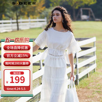 S.DEER圣迪奥女装复古甜美网纱花边短袖衬衫S24260408 本白/9B S/160