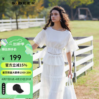 S.DEER圣迪奥女装复古甜美网纱花边短袖衬衫S24260408 本白/9B L/170