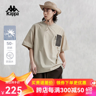 Kappa 卡帕 短袖2024男女夏运动圆领防泼水T恤休闲防晒半袖K0EX2TH35 卡其色-6324 XL