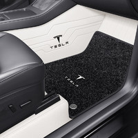 喜庐 特斯拉ModelY Model3 ModelS全包汽车脚垫360航空软包汽车脚垫 象牙白+黑色绒毯（法拉皮） 特斯拉-Model Y（包安装）