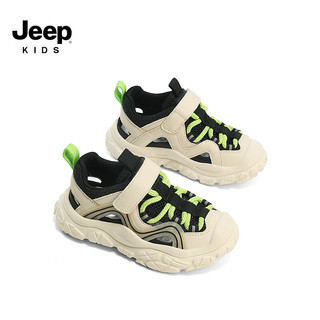Jeep吉普男童包头凉鞋夏款运动儿童鞋镂空女童沙滩鞋2024轻便溯溪鞋子 黑米 35码 鞋内约长22.7cm