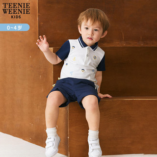 Teenie Weenie Kids小熊童装男宝宝24年夏款撞色印花短袖POLO衫 象牙白 90cm