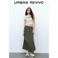 URBAN REVIVO 女潮流工装松紧腰半裙 UWV540039 绿棕 M