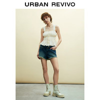 URBAN REVIVO 女士时尚优雅温柔叠层压褶系带吊带衫 UWL240043 米白 XL