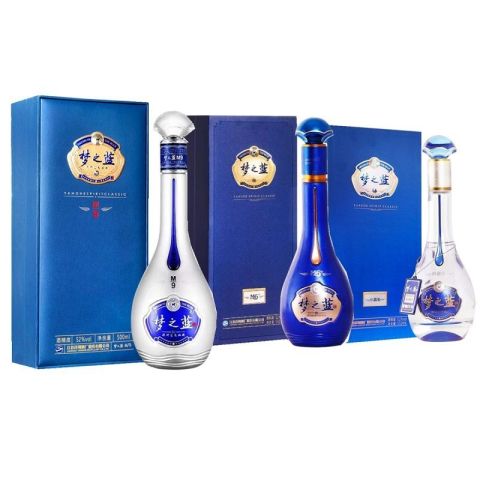 省1400元】水晶白酒_YANGHE 洋河52度梦之蓝组合梦9+梦6++梦3水晶