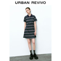 URBAN REVIVO 女士复古风格纹学院风短袖连衣裙 UWU740073 浅绿色格子 S