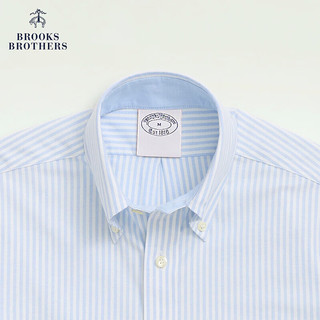 布克兄弟（BrooksBrothers）男士24春夏棉质免烫条纹短袖休闲衬衫 4003-蓝色 L