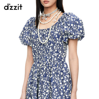 DZZIT【碎花裙】虞书欣同款地素连衣裙2024夏季新款深蓝色裙子女 深蓝色(