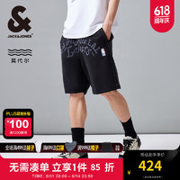 杰克·琼斯（JACK&JONES）杰克琼斯夏季NBA联名湖人队宽松logo刺绣运动休闲短裤五分裤 黑色E40 黑色E40 165/72A/XSR