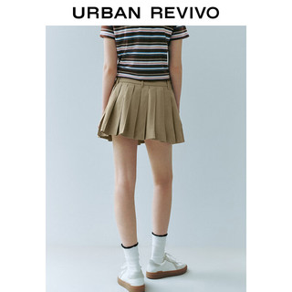 URBAN REVIVO 女装学院风量感压褶廓形短裙半裙 UWU540057 卡其 XS