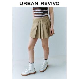 URBAN REVIVO 女装学院风量感压褶廓形短裙半裙 UWU540057 卡其 XXS