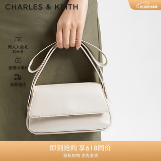 CHARLES&KEITH24夏新品蝴蝶结翻盖手提牛皮小方包女SL2-50840566 White白色 S