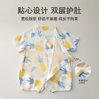 88VIP：yinbeeyi 嬰蓓依 嬰兒連體衣滿月寶寶新生兒衣服紗布短袖夏季薄款哈衣空調服