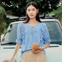 前片精致打条雕孔绣花设计感衬衫