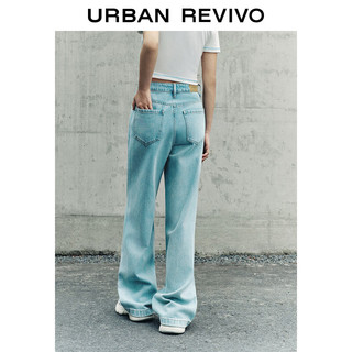 URBAN REVIVO 女士街潮设计感休闲洗水牛仔长裤 UWL840118 蓝色 28