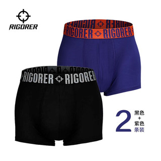 准者（RIGORER）【两条装】运动内裤男款平角裤休闲内穿跑步综合训练透气打底裤 黑色/深紫 S