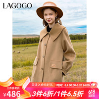 lagogo拉谷谷冬娃娃领双面呢美拉德羊毛大衣女毛呢外套 驼色(S1) 160/M/38