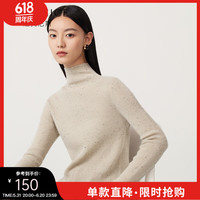 迪赛尼斯（DESIGNICE）冬季羊毛保暖修身正肩半高领内搭打底衫毛衣女 夹花杏 L