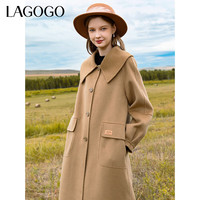 lagogo拉谷谷2023冬娃娃领中长款双面呢大衣女气质小个子外套 驼色(S1) 155/S/36