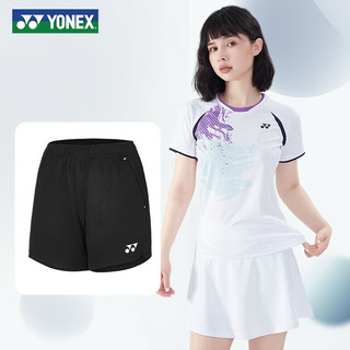 YONEX尤尼克斯羽毛球服套装短袖短裤男女同款运动套装快干透气 女款白紫短袖+黑色短裤 L