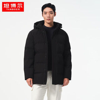 坦博尔休闲羽绒服男宽松保暖加厚冬天可脱卸帽外套TF236507 黑色 170/88A