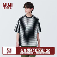 无印良品（MUJI） 男式 水洗 粗棉线 圆领 五分袖T恤 男士短袖打底衫男款 黑色图案 XL(180/104A)