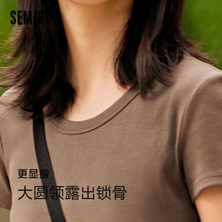 森马（Semir）短袖T恤女短款小心机紧身2024夏季大圆领正肩套头衫109324100003 咖啡50892 M