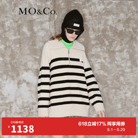 MO&Co.冬季原创LOGO半拉链大翻领经典条纹毛衣MBB4SWTT17 白黑条色-第2批 M/165