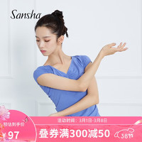 SANSHA 三沙 芭蕾舞蹈练功服上衣女形体跳舞服装短袖现代拉丁古典 紫色 M