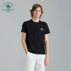 polo 圣大保罗 2024夏季新品男士纯棉圆领套头前胸印花短袖t恤