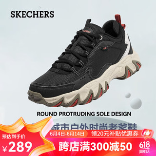 斯凯奇（Skechers）男士绑带城市户外鞋缓震耐磨软底运动鞋厚底增高老爹鞋复古休闲鞋 BKNT黑色/自然色 41