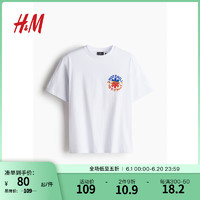 H&M男装T恤夏季纯棉字母印花休闲圆领上衣宽松落肩短袖0972640 白色/Red Hot Chili Peppers M
