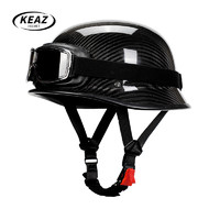 KEAZ 摩托车头盔碳纤维夏季复古半盔德式M35大兵盔男女巡航机车钢盔 3K碳纤维亮黑+复古镜 XXXL（64-65cm）