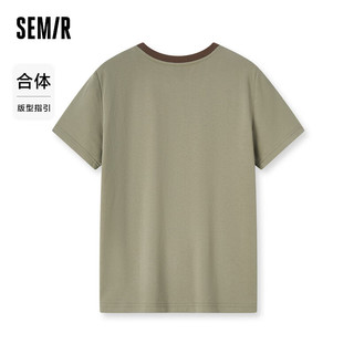 森马（Semir）短袖T恤女美式复古撞色2024夏季猫咪衣服小众 土灰绿40901 S 155/80A