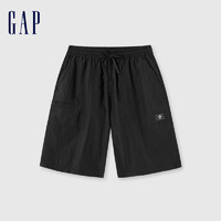 Gap 盖璞 男装2024夏季抽绳松紧腰logo短裤百搭基础款休闲裤 496391 黑色 M