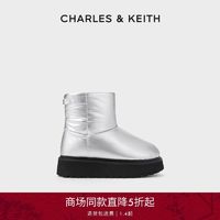 百億補貼：CHARLES & KEITH CHARLES＆KEITH23冬季新品CK1-90280053銀色充絨厚底雪地靴短靴女