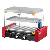 苏勒 红色烤肠机商用小型全自动烤香肠机烤火腿肠机   豪华红色7管拉门款+置物架