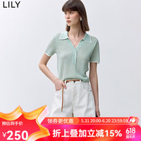 丽丽 LILY2024夏薄荷曼波撞色边POLO领V领肌理感短袖轻盈风针织衫 319水绿 M