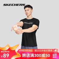 SKECHERS 斯凱奇 T恤男2024夏季新款速干跑步運動短袖針織休閑黑色健身冰絲短袖