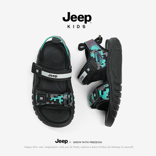 Jeep男童凉鞋儿童露趾童鞋中大童夏款2024男孩夏季运动沙滩鞋 炫彩黑 33码 鞋内长约21.1cm
