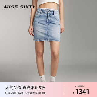 MISS SIXTY2024夏季牛仔短裙女低腰拼接复古风 浅蓝 XS