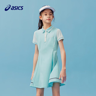 asics/亚瑟士童装2024年夏季女童轻薄运动连衣裙网球中长裙子 89GR蓝绿色 130cm
