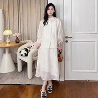 乌拓新中式春大码夏连衣裙套装2024国风刺绣吊带裙两件套显瘦 图片色套装 M