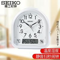 SEIKO 精工 日本精工溫度計濕度計簡約靜音掃秒貪睡夜燈夜光學生小鬧鐘