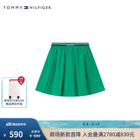 TOMMY HILFIGER24春夏童装女弹力织带薄荷绿学院百褶短裙TH2422719 绿色323 7/130cm