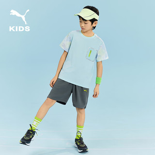 彪马（PUMA）儿童男童夏季短袖T恤舒适圆领休闲中大童短袖T恤 粉绿40301 120cm